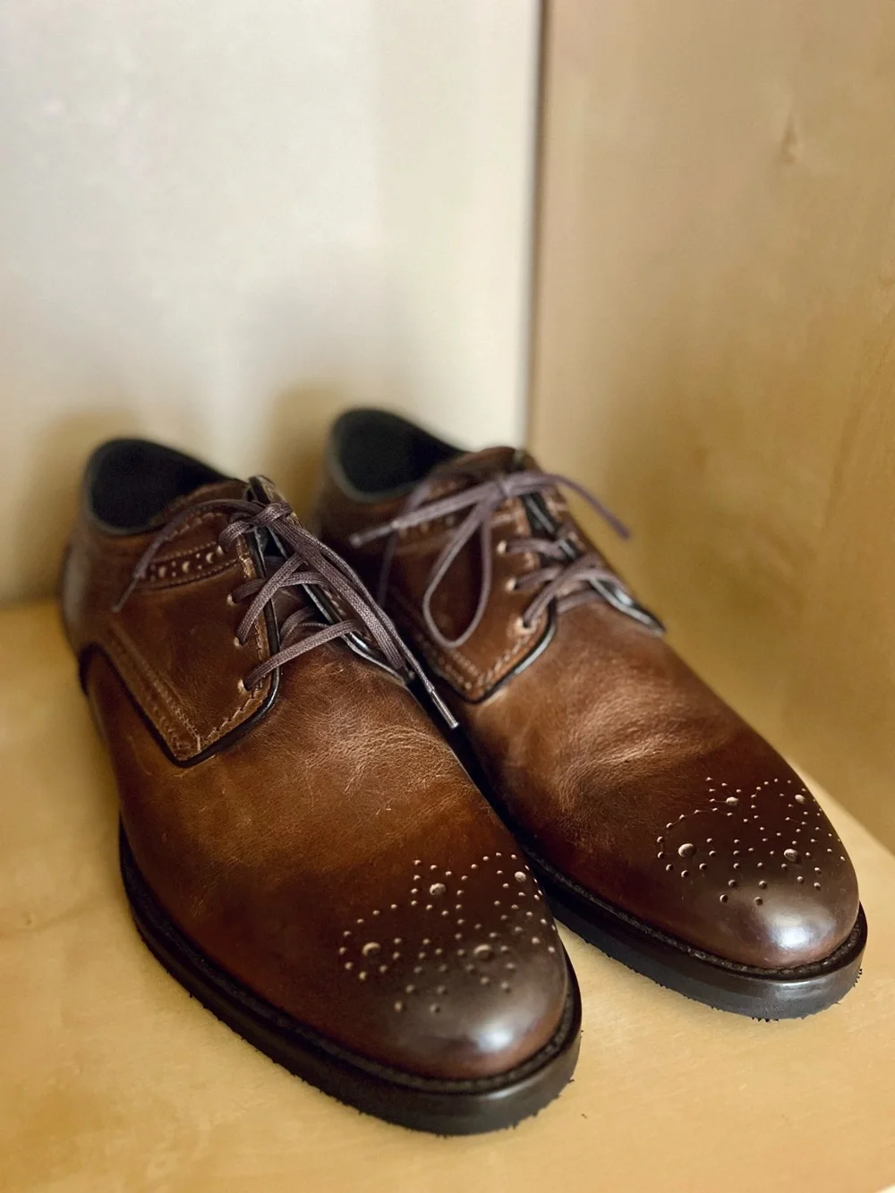 Martin Dingman Brown Calf Leather Shoes Campania Dress Brogue in Bourbon
